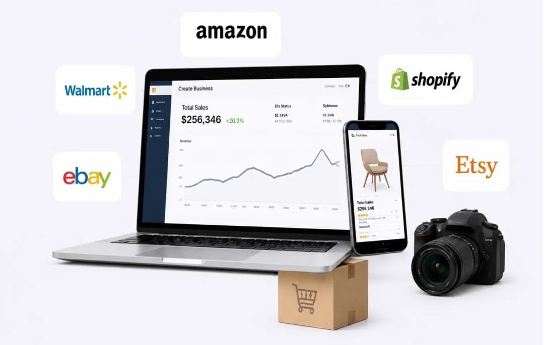 eCommerce marketplace management across Amazon, Walmart, eBay, Etsy, Shopify
